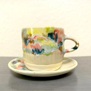 NEW Ceramic tea cup with rainbow color. New and pottery made.